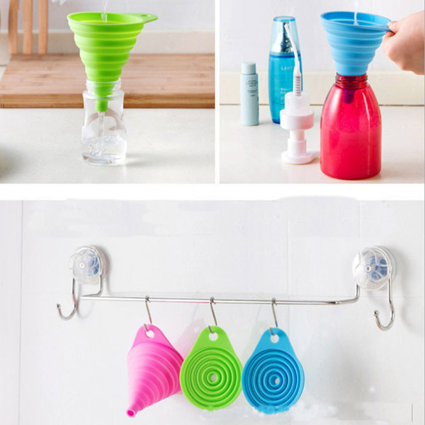 قیف تاشو سیلیکنی آشپزخانه برای ریختن مایعات درون شیشه و بطری